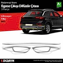 Volkswagen T-Roc Uyumlu Makyajlı Krom Egzoz Görünümü Difüzör 3 Parça. 2021 Üzeri Parça