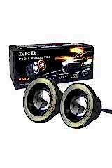 Mercekli Angel Yuvarlak Led Beyaz Sis Farı 8.9cm Metal Gövde