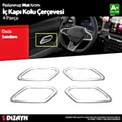 S-Dizayn Dacia Sandero Krom İç Kapı Kolu Çerçevesi 4 Prç 2020 Üzeri A+ Kalite (Mat Krom)