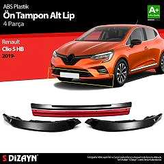 Renault Clio Uyumlu 5 Hatchback ABS Plastik Ön Tampon Alt Lip Kırmızı Ekli 4 Parça. 2019 Üzeri A+Kalite Parça
