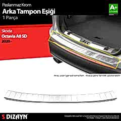 S-Dizayn Skoda Octavia 4 A8 Sedan Krom Arka Tampon Eşiği 2020 Üzeri