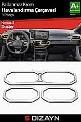 S-Dizayn Renault Duster Krom Havalandırma Çerçevesi 3 Prç. 2024 Üzeri (Parlak Krom) A+ Kalite