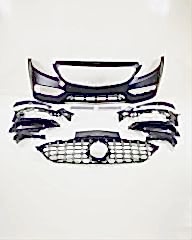 Mercedes W205 Uyumlu C63 Ön Tampon & Panjur Seti (Makyajlı Görünüm) (Siyah Trimler)