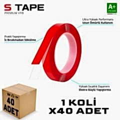 S-Dizayn Çift Taraflı Bant 10mm x 33 Metre Şeffaf Silikon VHB Bant 40'lı Koli A+Kalite