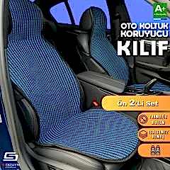 S-Dizayn Oto Koltuk Koruyucu Kılıf Çizgili Siyah Mavi Universal 2 Parça Ön A+ Kalite