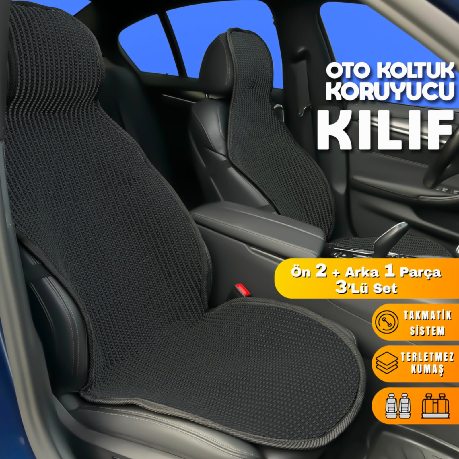 Volvo XC60 Uyumlu Koltuk Kılıfı Minder Siyah 2+1 Ön Arka Set