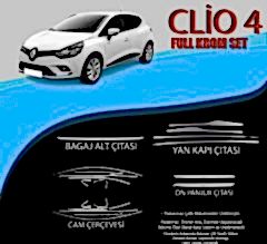 Renault Clio Uyumlu 4 Cam Çerçevesi-Yan Kapı Çıtası-Ön Panjur Çıtası-Bagaj Alt Çıtası Krom Set Parça Clio 4 (2012-2019)