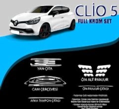 Renault Clio Uyumlu 4 Krom Set (Cam Çerçeve.-Yan Kapı Çıt.-Ön Alt Panjur-Arka Tampon Çıt.-Ön Panjur Çıt.) Parça Clio 4 (2012-2019)