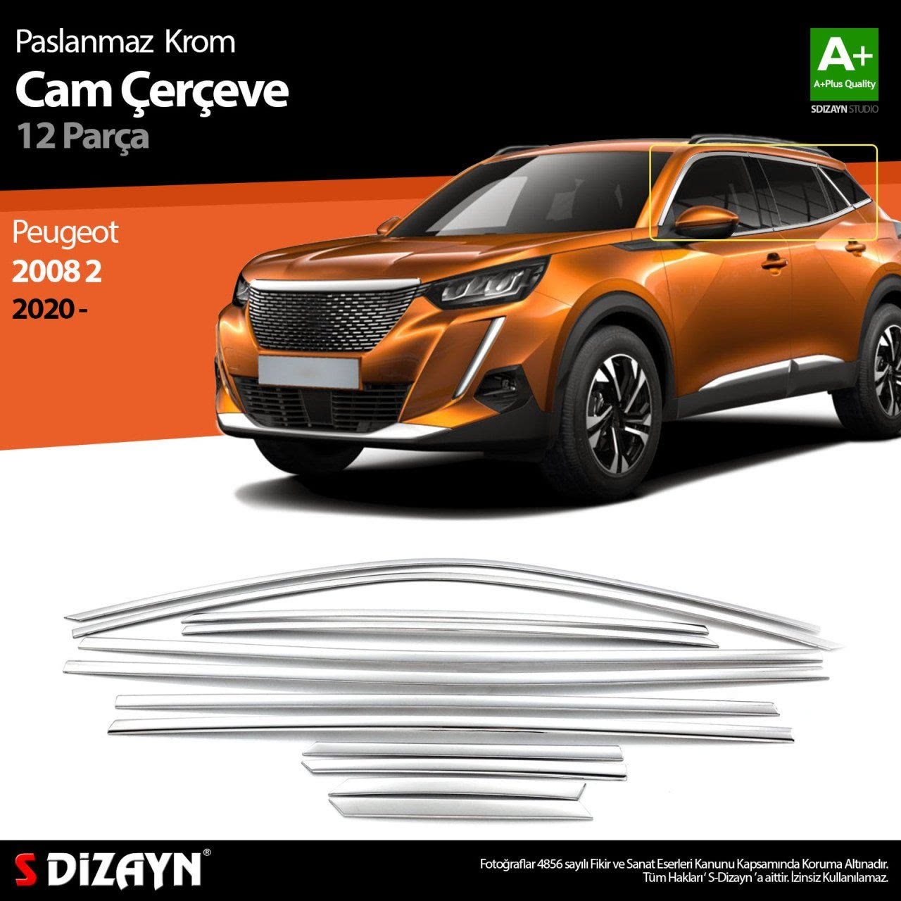 Peugeot 2008 Uyumlu 2 Krom Cam Çerçevesi 12 Parça 2020 Üzeri