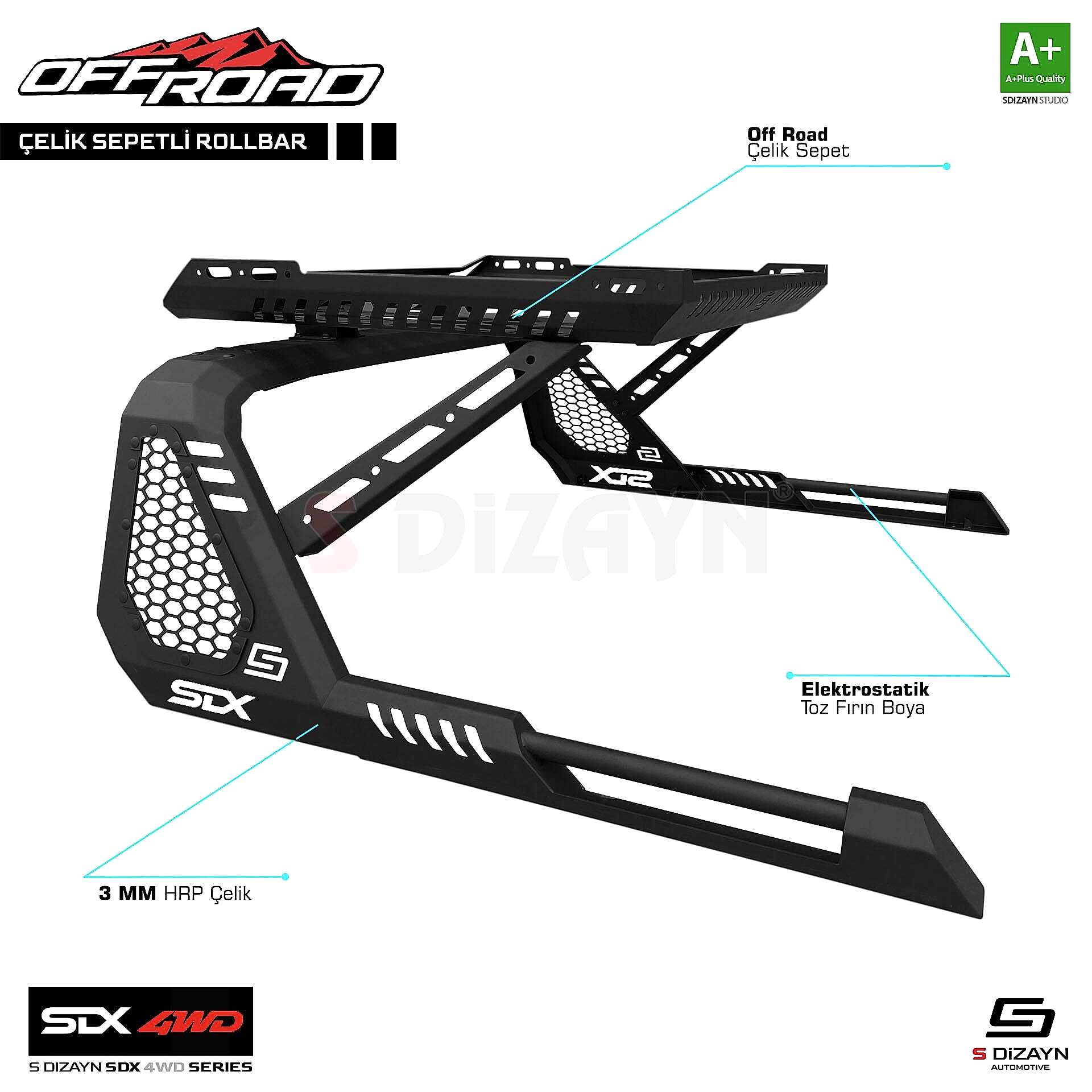 S-Dizayn SDX 4WD Off Road VW Amarok 2 Sepetli Çelik Roll Bar V1 2023 Üzeri