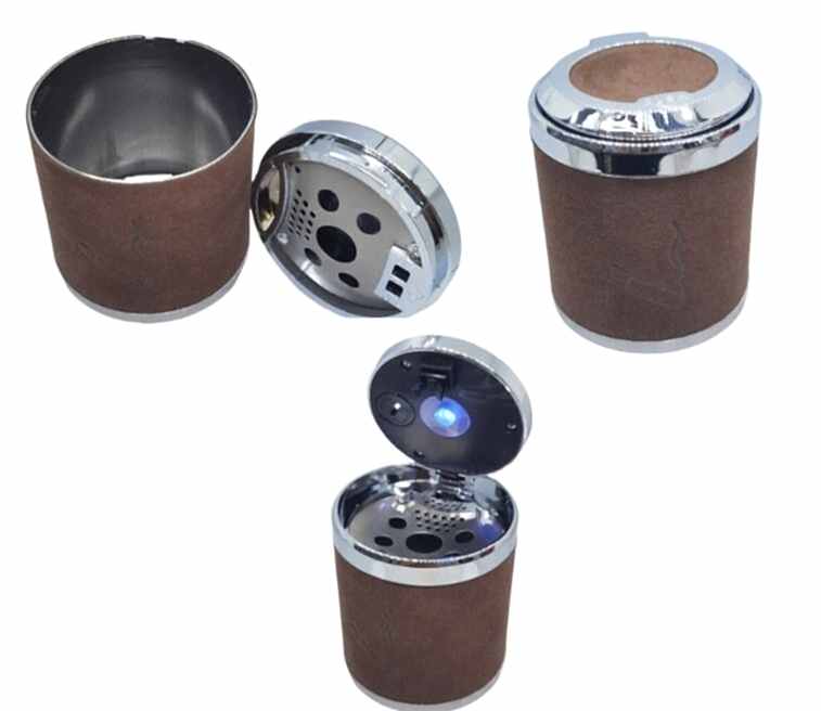 Işıklı küllük deri kaplamalı-basmalı kahve / ICKU60-2