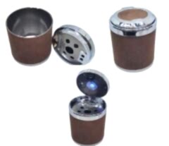 Işıklı küllük deri kaplamalı-basmalı kahve / ICKU60-2