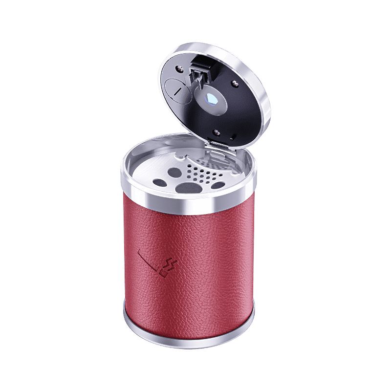 Işıklı küllük deri kaplamalı-basmalı bordo / ICKU60-1