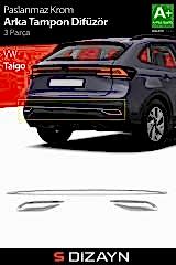 S-Dizayn VW Taigo Krom Arka Tampon Difüzör Çıtası 3 Prç. 2020 Üzeri A+ Kalite