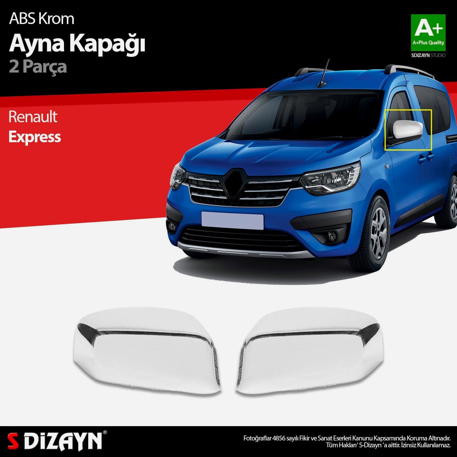 S-Dizayn Renault Express ABS Krom Ayna Kapağı 2 Prç 2021 Üzeri