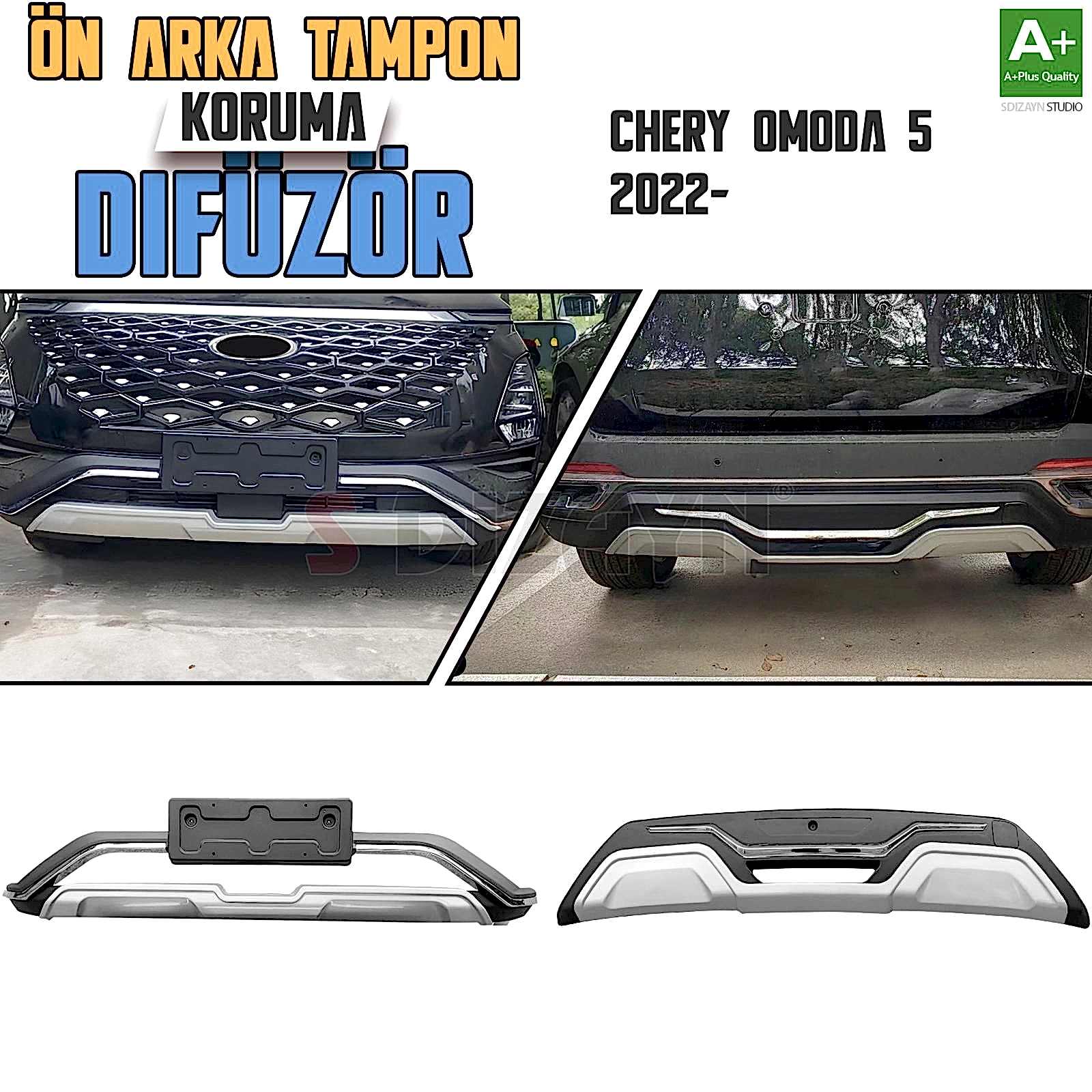S-Dizayn Chery Omoda 5 Ön ve Arka Tampon Koruma Difüzör Seti 2022 Üzeri A+ Kalite