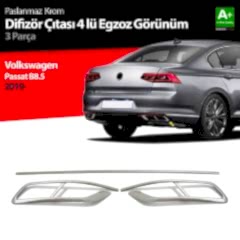 Volkswagen Passat Uyumlu B8.5 Krom Egzoz Görünümü Difüzör 4'Lü R Line 3 Parça 2019 Ve Üzeri