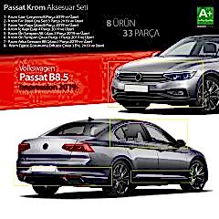 Volkswagen Passat Uyumlu B8.5 İmpression Krom Aksesuar Seti 33 Parça S Dizayn A+Kalite