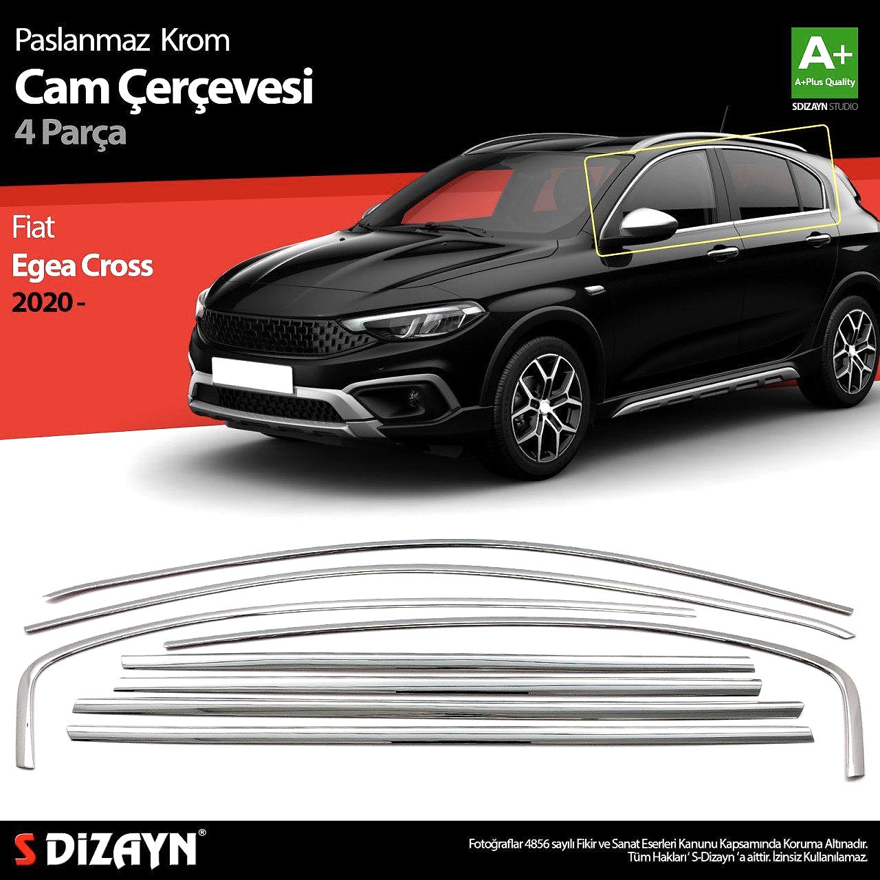 Fiat Egea Uyumlu Cross Krom Cam Çerçevesi 8 Parça. 2020 Üzeri