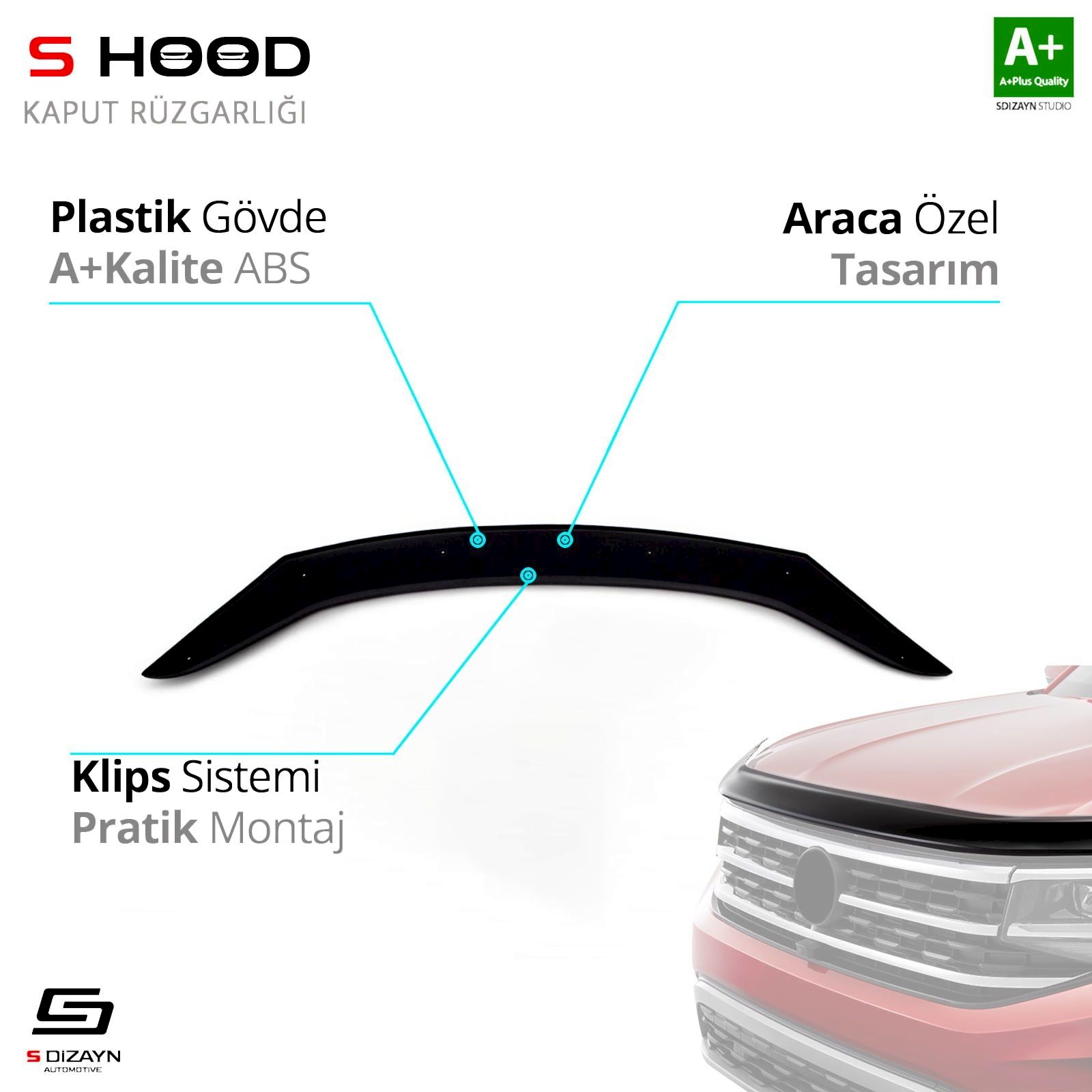 S-Dizayn Opel Uyumlu Vivaro ABS Plastik Kaput Rüzgarlığı 2014-2018 A+Kalite Parça