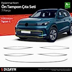 S-Dizayn VW Tiguan 3 Krom Ön Tampon Çıta Seti 7 Prç. 2024 Üzeri A+ Kalite