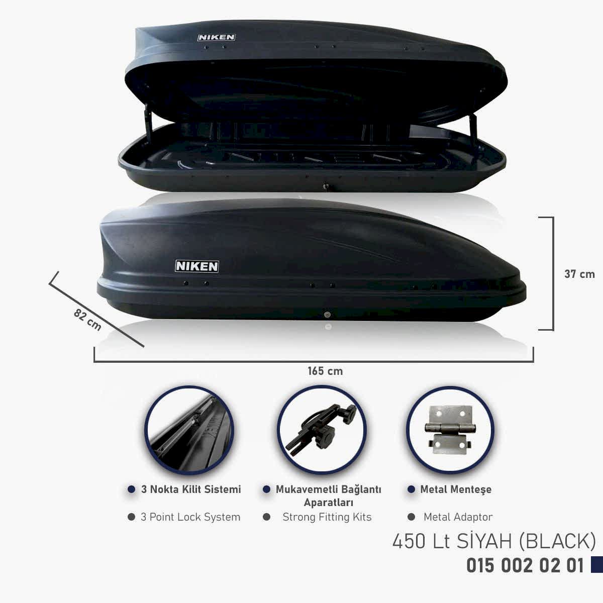 Niken Araç Üstü Port Bagaj Kapalı Tabut 3 Kilitli 450 Lt Siyah