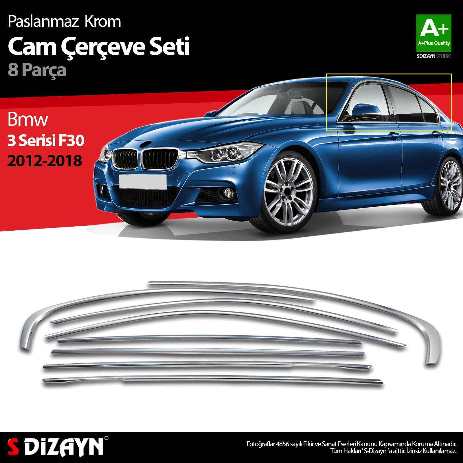 Bmw 3 Uyumlu Serisi F30 Krom Cam Çerçeve Seti 8 Parça 2012 Üzeri