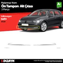 Volkswagen Golf Uyumlu 8 Hatchback Krom Ön Tampon Alt Çıtası 3 Parça. 2020 Üzeri Parça