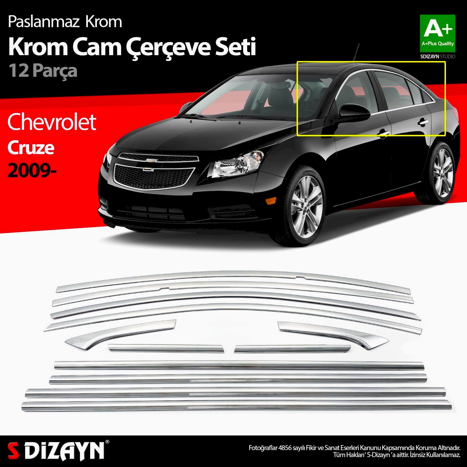 Chevrolet Cruze Uyumlu Sedan Krom Cam Çerçeve Seti 12 Parça 2009 Üzeri